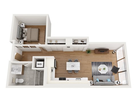 Floor plan for 1 bed, 1 bath, 662 sqft